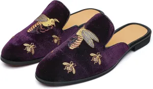 YYQL Mens Slippers with Arch Support Embroidered Leather Sandals for Men Slip On House Shoes with Indoor Outdoor Anti-Skid Rubber Sole Size 7-13