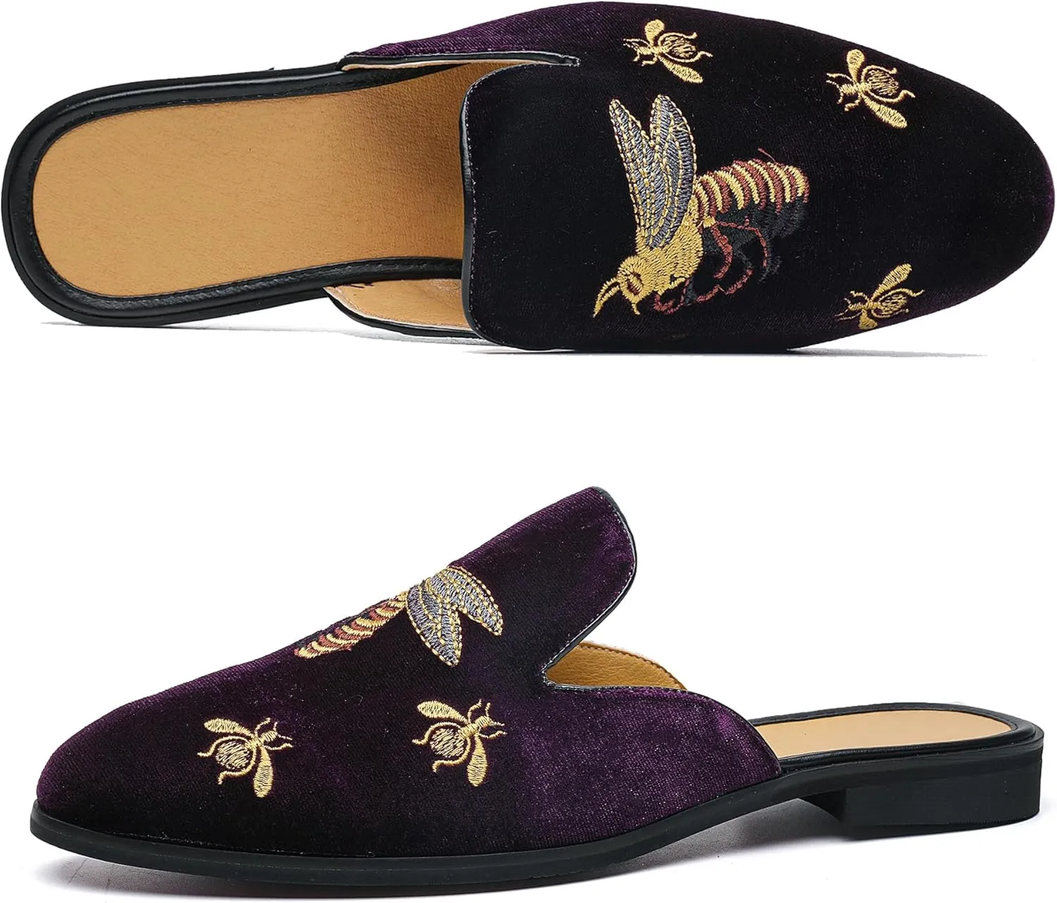 YYQL Mens Slippers with Arch Support Embroidered Leather Sandals for Men Slip On House Shoes with Indoor Outdoor Anti-Skid Rubber Sole Size 7-13