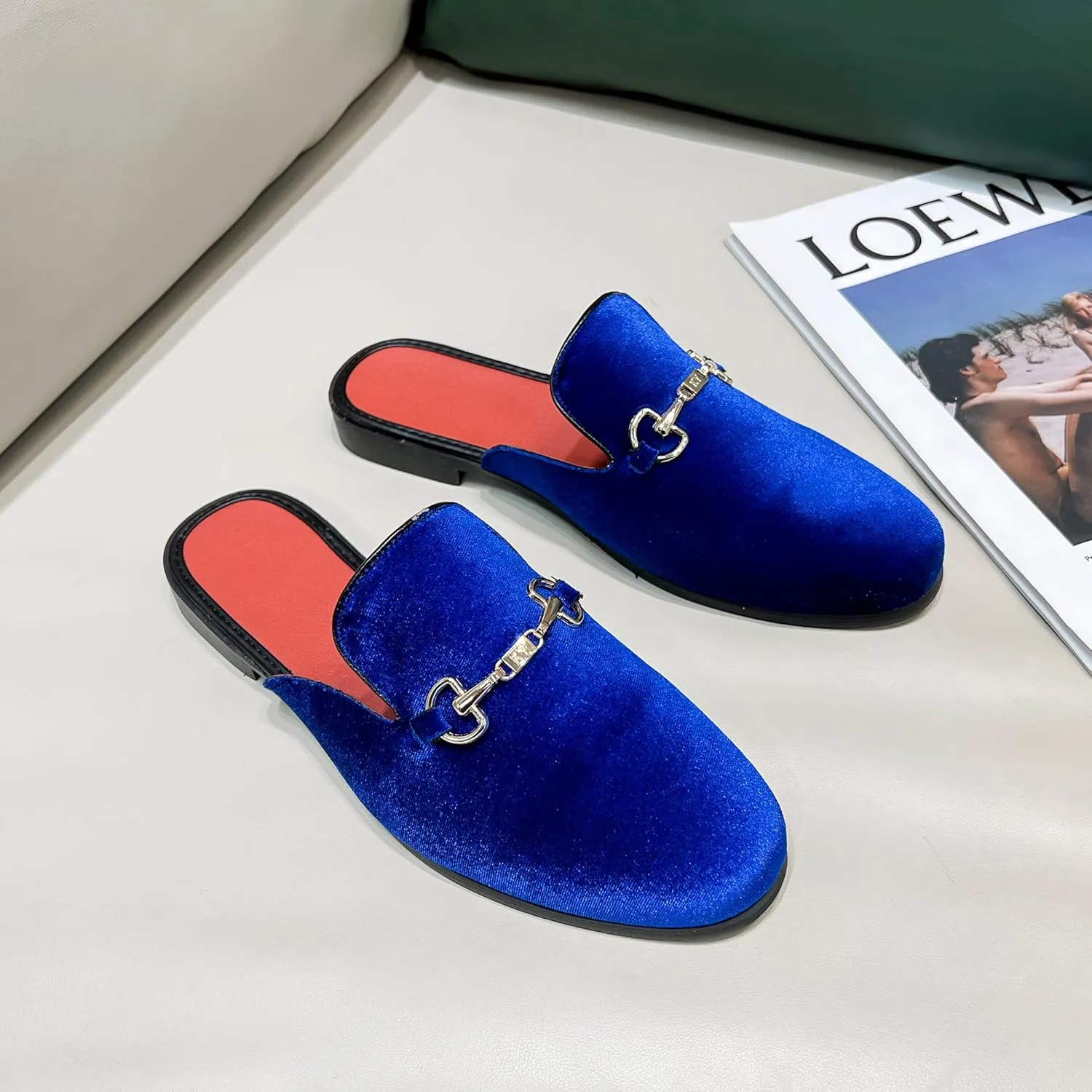 YYQL Mens Slippers with Arch Support Embroidered Leather Sandals for Men Slip On House Shoes with Indoor Outdoor Anti-Skid Rubber Sole Size 7-13