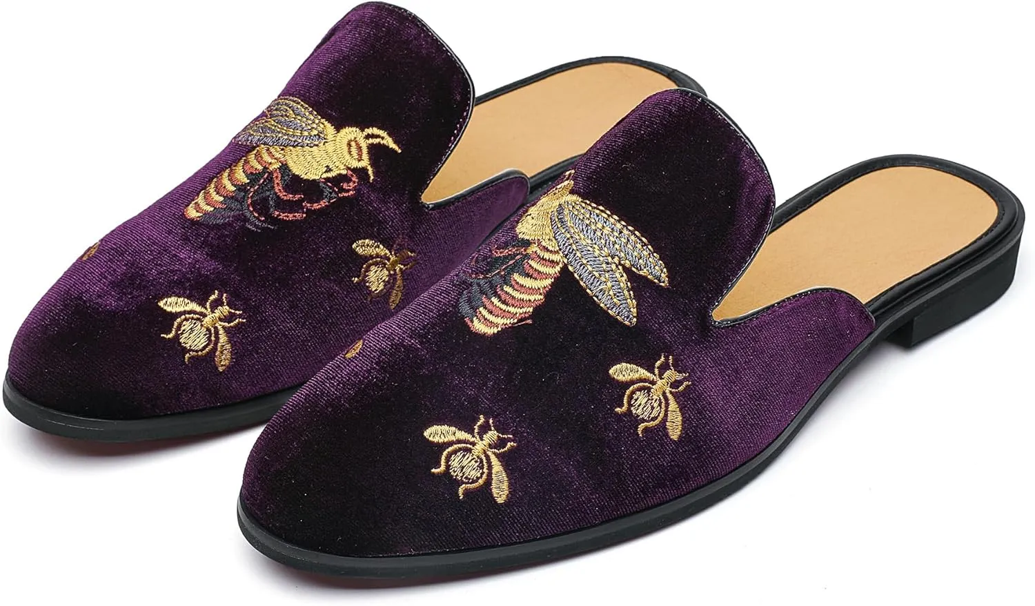 YYQL Mens Slippers with Arch Support Embroidered Leather Sandals for Men Slip On House Shoes with Indoor Outdoor Anti-Skid Rubber Sole Size 7-13