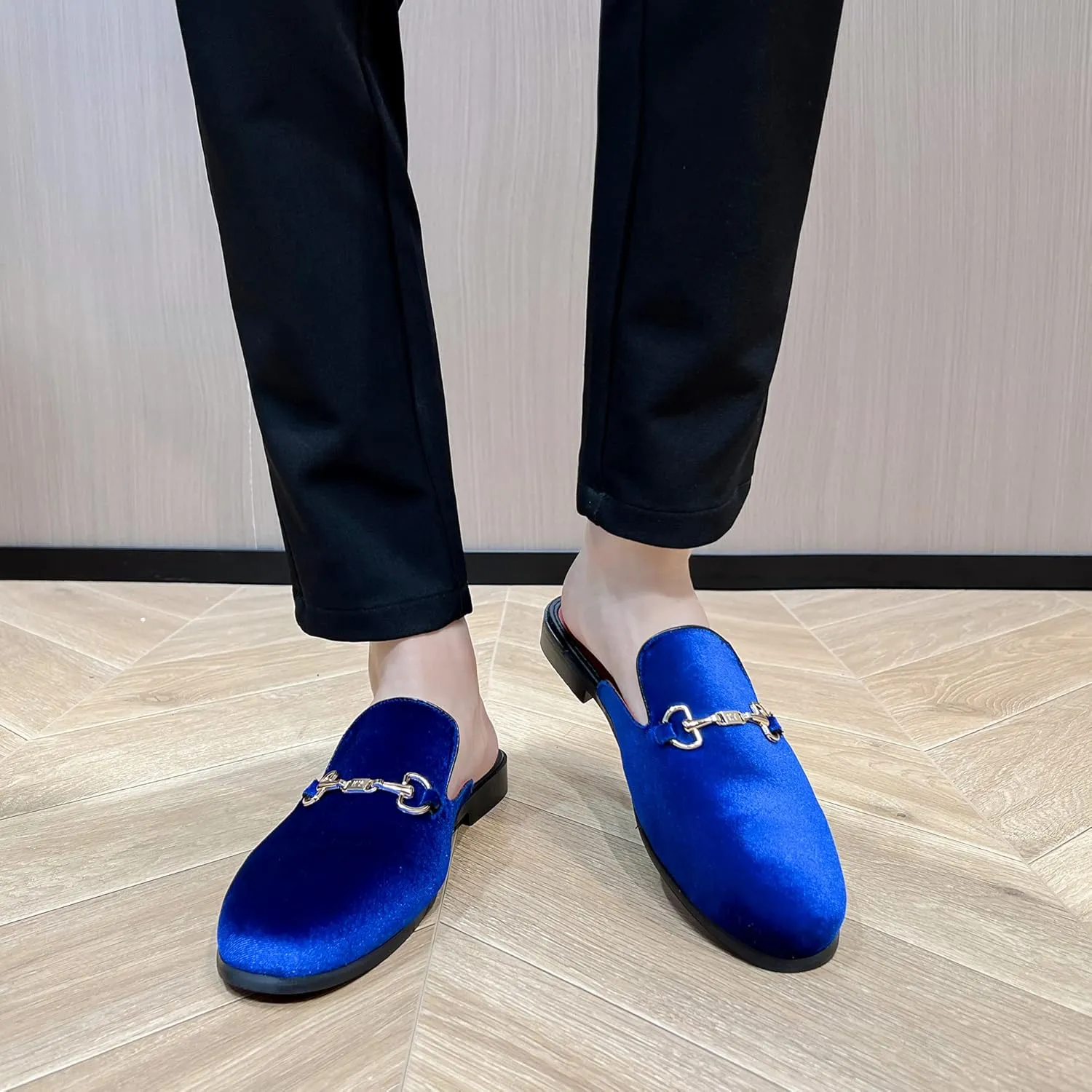 YYQL Mens Slippers with Arch Support Embroidered Leather Sandals for Men Slip On House Shoes with Indoor Outdoor Anti-Skid Rubber Sole Size 7-13