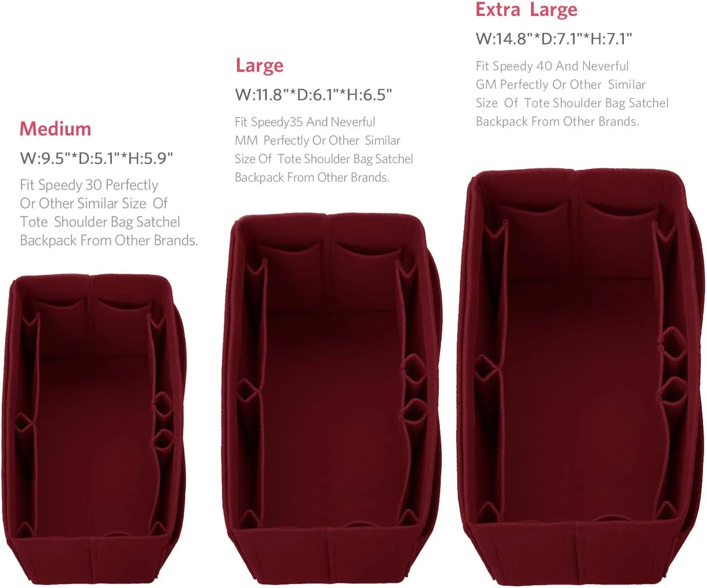 ZTUJO Felt Purse Organizer, Multi Pocket Bag in Bag Organizer For Tote & Handbag Shaper, Speedy 30, Speedy 35 and Speedy 40
